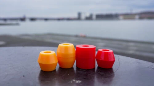 Closeup of barrel and cone bushings for skateboards and longboards