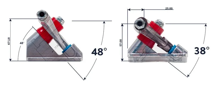 Different skateboard longboard truck angles iilustrated
