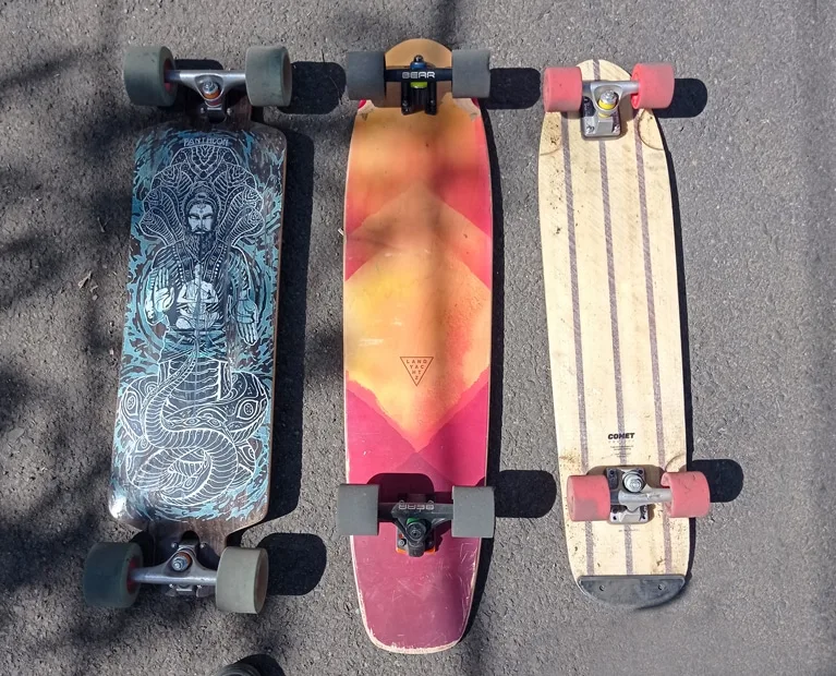 Three different longboard setups