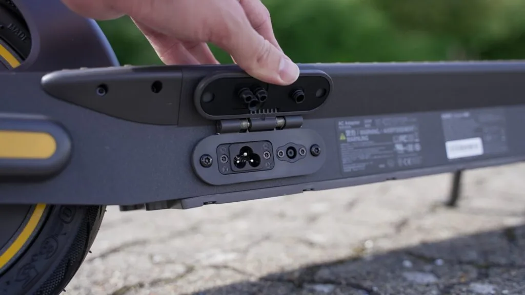 Close-up of the battery charging port on the Segway Ninebot Max