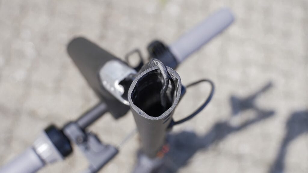 Closeup of the stem tube on the Segway Ninebot Max