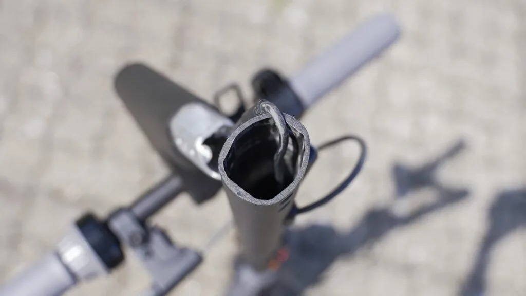 Closeup of the stem tube on the Segway Ninebot Max