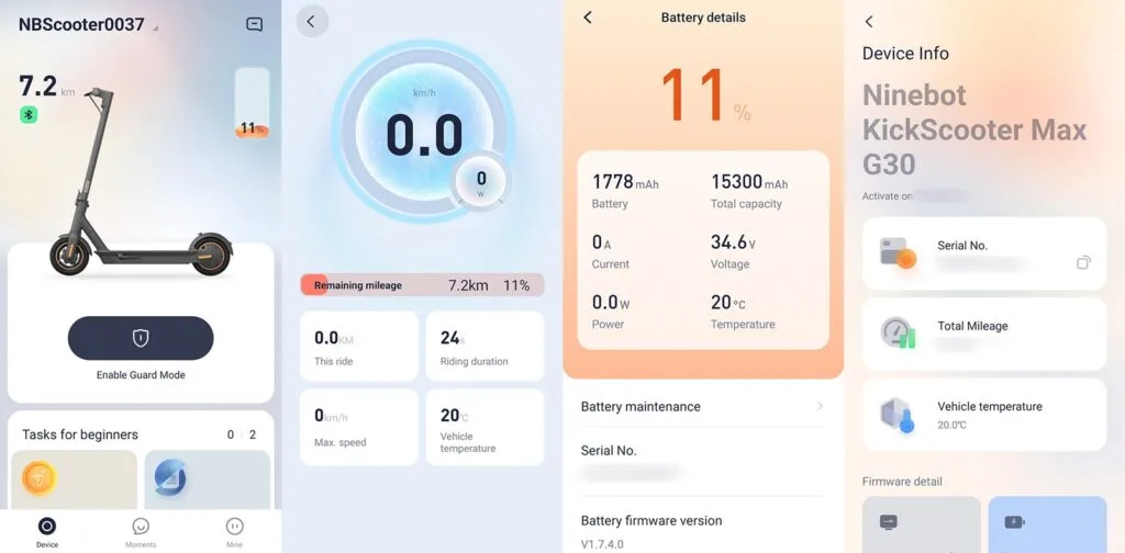 Segway Ninebot Max app screenshots