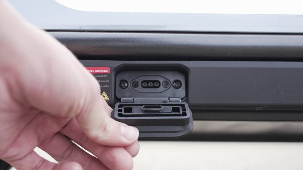 Closeup of charging port on NIU KQi3 Max