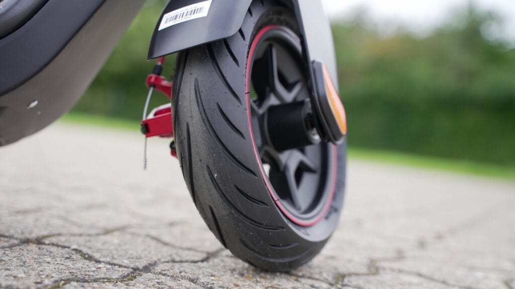 Closeup of front tire on NIU KQi3 Max