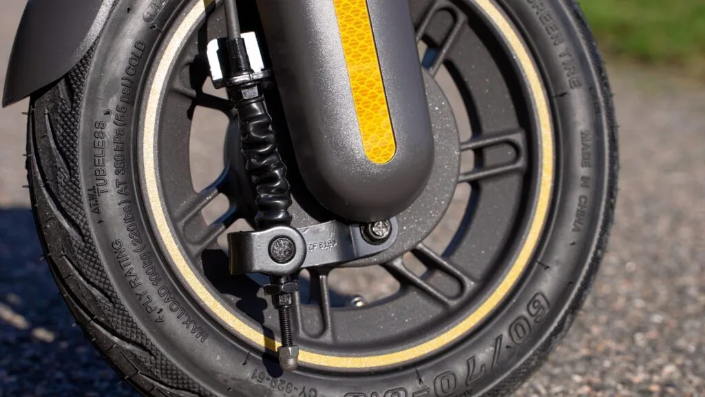 Closeup of the drum brake on the Segway Ninebot MAX G2
