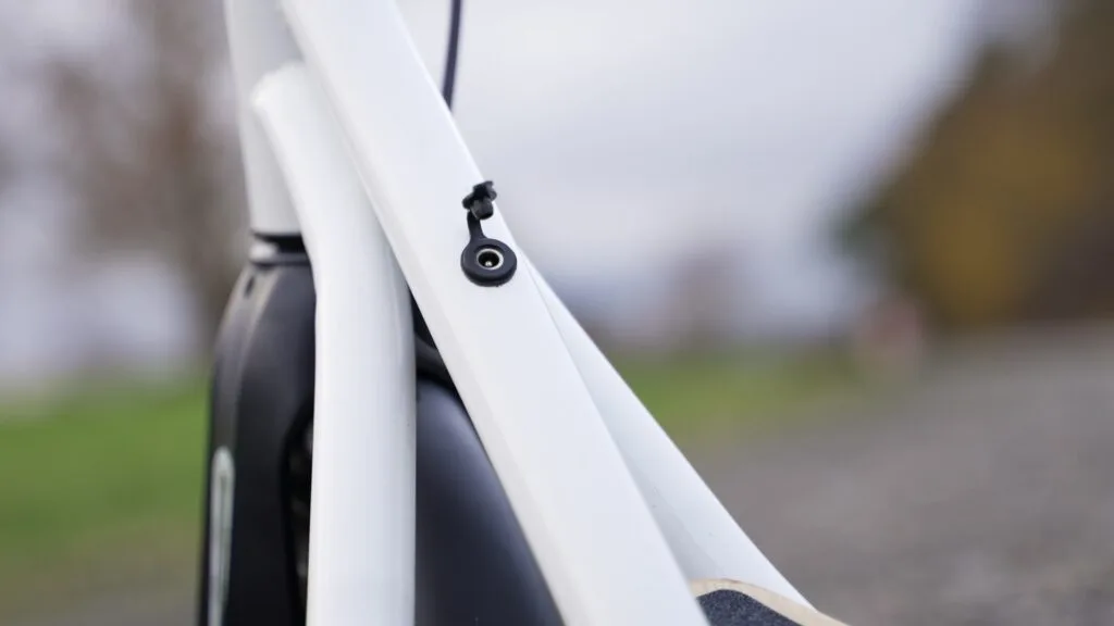Closeup of the charging port on the Fluid CityRider