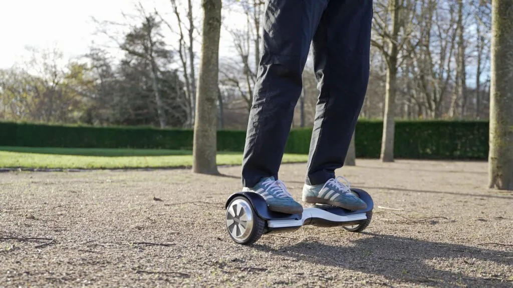 Riding a hoverboard on gravel