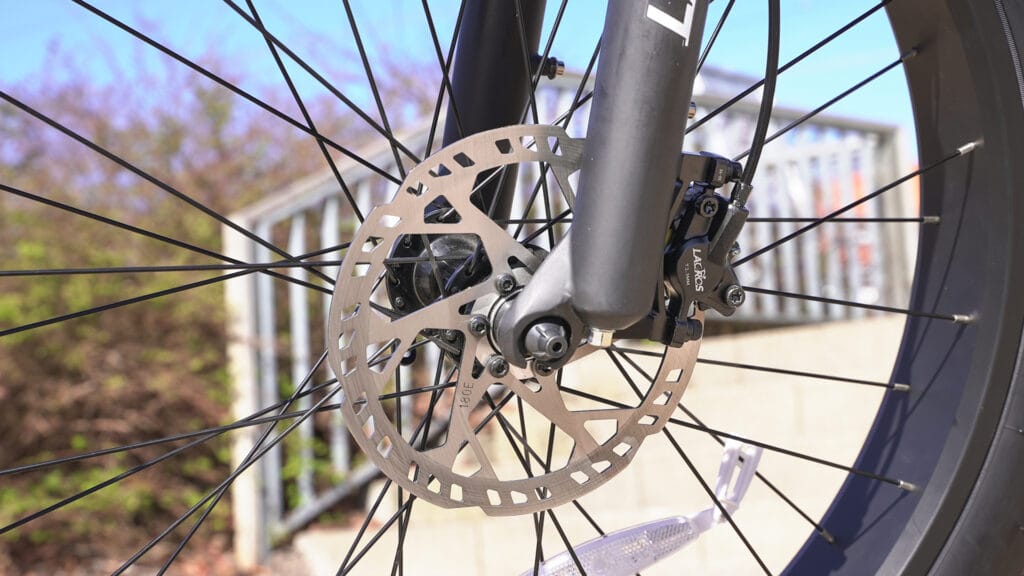 Closeup of Lacros Thuner 180mm disc brake