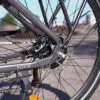 engwe p275se close up of rear disc brake near building